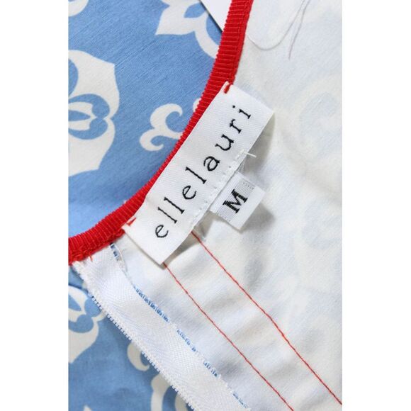 Ellelauri Womens Contrast Trim Abstract Print A line Dress Blue Size M - Picture 5 of 5